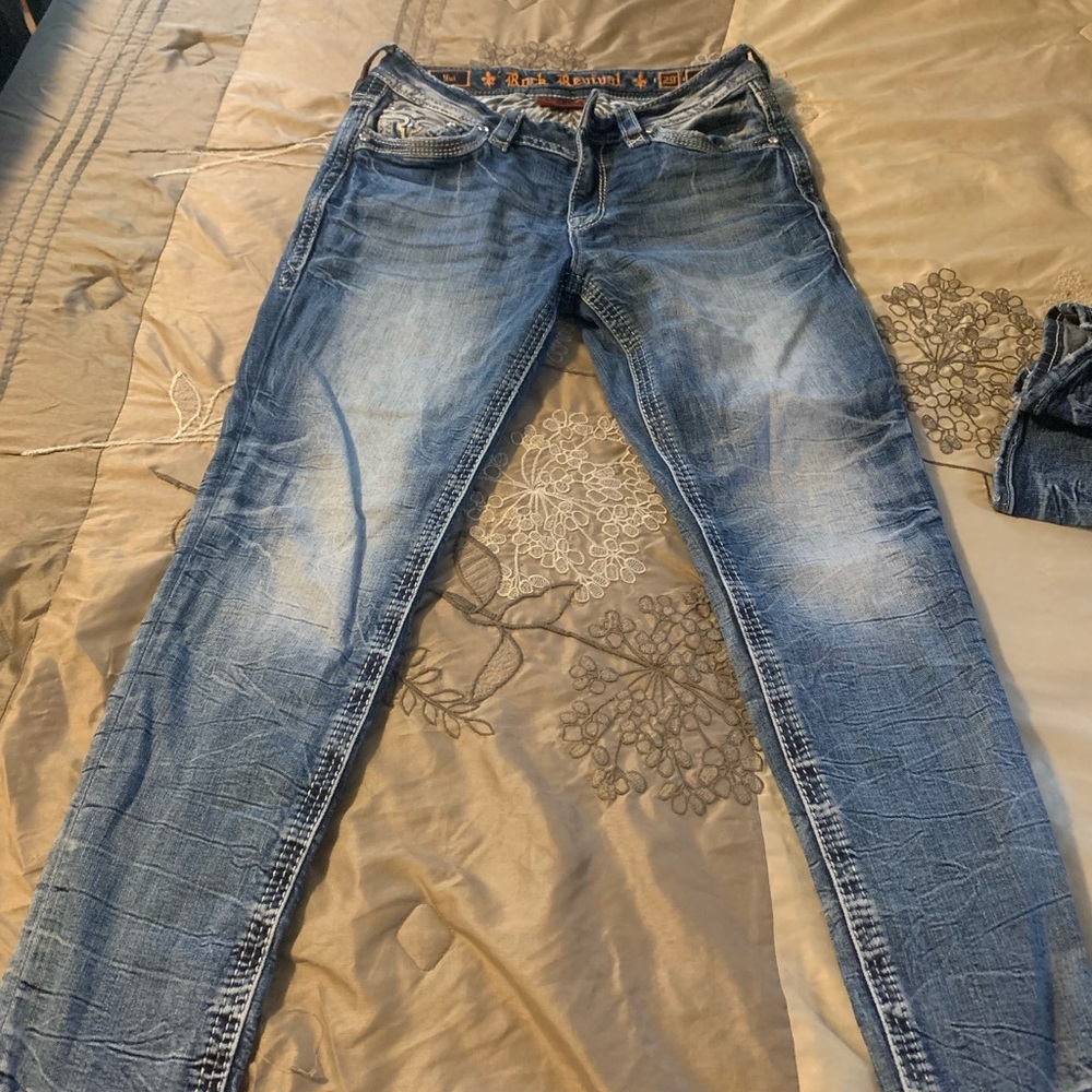 Women’s Rock Revival Jeans, lightly worn. Easy skinny.